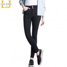 2019 LEIJIJEANS wysokiej talii guzik do dżinsów fly pełna długość Plus rozmiar czarne dżinsy dla kobiet jeansy ze streczem obcis