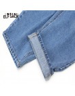 ELFSACK niebieski jednolity, z kieszenią umyte na co dzień proste damskie jeansy 2020 zimowa elastyczna talia koreańska luźna bi
