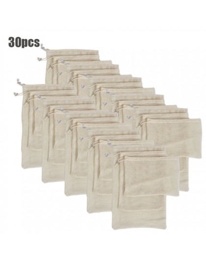 30 sztuk 15 sztuk wielokrotnego użytku torby z siatki z organicznej bawełny zmywalne worki siatkowe dla robienia zakupów spożywc