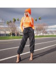 Rapwriter moda pasek odblaskowy sznurkiem spodnie damskie 2019 jesień Stretch wysokiej talii luźna odzież uliczna Cargo spodnie 