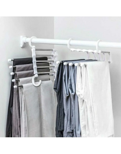 2019 wielofunkcyjne ze stali nierdzewnej 5 w 1 przenośny wieszak na spodnie podwójne haczyki wieszaki na ubrania na ubrania stoj