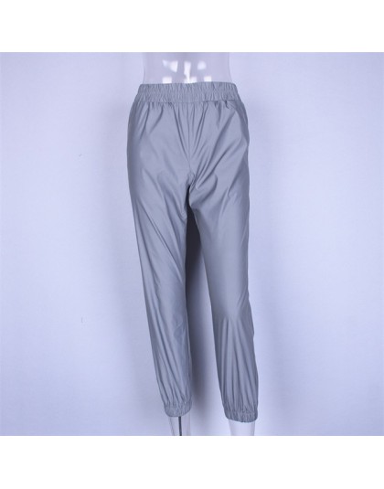 Odblaskowe spodnie Streetwear spodnie Harem dorywczo spodnie Hip Hop spodnie z elastyczną gumką w pasie odblaskowe damskie moda 