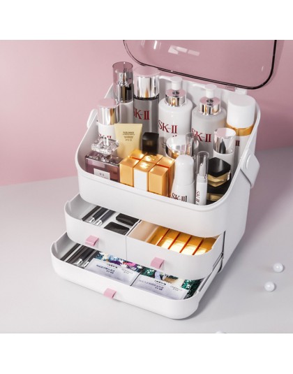 Box makeup organizer na kosmetyki o dużej pojemności z uchwyt pokrywy biżuteria wodoodporna i pyłoszczelna YORO