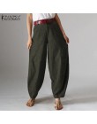 Dorywczo workowate spodnie haremki damskie jesienne spodnie ZANZEA 2020 Vintage zamek błyskawiczny z przodu Pantalon Plus rozmia