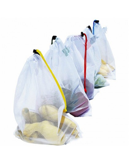 5 sztuk/zestaw Food Grade bezpieczeństwo i ochrona środowiska torby wielokrotnego użytku czarna lina z siatki do przechowywania 