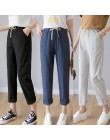 Kobiety Casual Harajuku długie spodnie do kostek 2020 letnia jesień Plus rozmiar jednolita elastyczna talia bawełniane lniane sp
