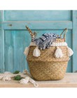 Trawa morska biały kosz do dekoracji kosz na pranie tkany kosz kosz upominkowy ręcznie robiony pompon wazon