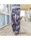 LOSSKY damskie luźne spodnie kwiatowy Print sznurkiem 2019 dorywczo szerokie spodnie nogi długie spodnie dresowe damskie lato Pl