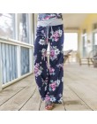 LOSSKY damskie luźne spodnie kwiatowy Print sznurkiem 2019 dorywczo szerokie spodnie nogi długie spodnie dresowe damskie lato Pl