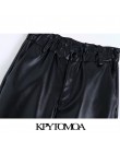 Vintage stylowe Faux Leather wysokiej zwężone spodnie Harem kobiet 2020 moda elastyczna Paperbag talii kieszenie kobiet PU spodn