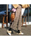 Woherb 2020 jesienne zimowe wełniane spodnie w kratę damskie elastyczny, wysoki stan kostki spodnie Plus rozmiar Harajuku spodni