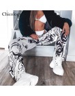 Chicology tribal czarny i biały nadruk szerokie nogawki biegaczy streetwear spodnie seksowne wykończenie 2019 jesienne zimowe fa