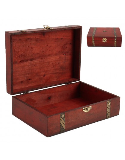 Archiwalne drewniane skrzynia skarbów schowek blokada organizator Case składane Mini drewniane pudełko Home Decor pojemnik ozdob