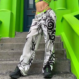 Chicology tribal czarny i biały nadruk szerokie nogawki biegaczy streetwear spodnie seksowne wykończenie 2019 jesienne zimowe fa