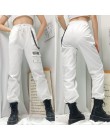 Rockmore czarne spodnie Cargo z kieszeniami łańcuchowymi damskie spodnie z wysokim stanem białe spodnie szerokie nogawki Femme P