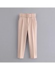 Kobiety moda jednolity kolor sashes casual obcisłe spodnie eleganckie spodnie biznesowe kobiet fałszywe zamek pantalones mujer s