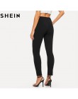 SHEIN elastyczna talia średnio wysoka talia spodnie skinny Fit jesienne biuro Lady eleganckie spodnie Slim Fit pionowe damskie o