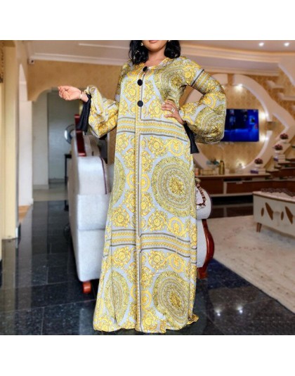 Wiosenna sukienka Maxi z długim rękawem afrykańskie panie bogate Bazin złoty nadruk Vintage Plus rozmiar 3XL długość podłogi kob