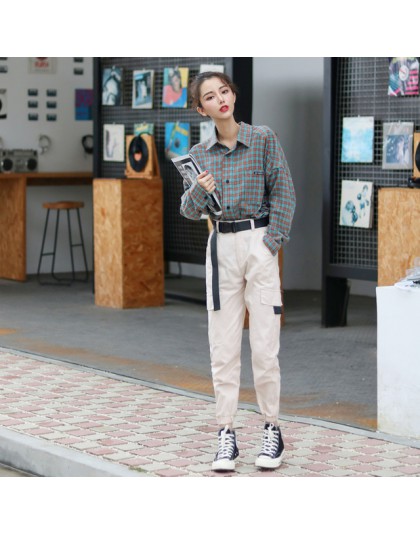 Kobiety moda Streetwear Cargo spodnie zieleń wojskowa biegaczy do kostek kobiece luźne spodnie Casual Plus rozmiar koreański sty
