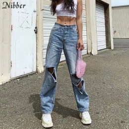 Nibber jesień zima Harajuku Hollow spodnie jeansowe kobiet 2019 gorący czysta rozrywka luźne Slim spodnie Flare mujer Hip hop sp