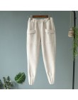 Kobiety wiosna zamszu Harem spodnie wysokiej talii elastyczne kieszenie w pasie spodnie Harem spodnie na co dzień jesień luźne s