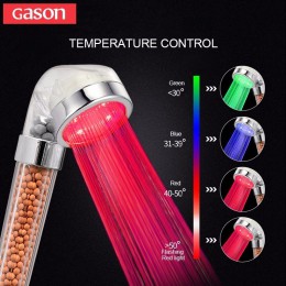 GASON regulacja temperatury kolor rączka prysznica głowica wysokociśnieniowa filtr LED jonów ujemnych Spa łazienka głowica prysz