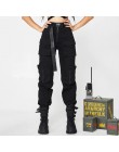 Spodnie z wysokim stanem luźne biegaczy damskie army harem spodnie kamuflażowe streetwear punk czarne spodnie cargo damskie spod