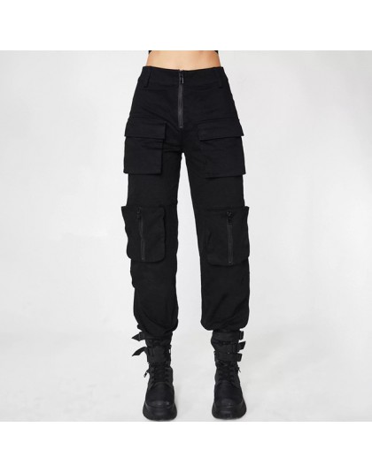 Spodnie z wysokim stanem luźne biegaczy damskie army harem spodnie kamuflażowe streetwear punk czarne spodnie cargo damskie spod