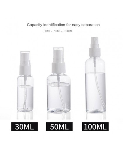 1 sztuk przezroczyste puste butelki z rozpylaczem 30ml/50ml/100ml przenośne butelki wielokrotnego napełniania kosmetyczne odkaża