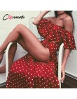 Conmoto dziewczyna kobiety Off ramię czerwony Vintage Dot długa sukienka lato sukienka w dużym rozmiarze szyfonowa wzburzyć Sexy