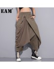 [EAM] 2020 nowa wiosna wysoki elastyczny pas czarny krotnie bandaż Stitch luźne długie spodnie krzyżowe spodnie damskie moda JF8