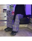 Vintage fioletowe spodnie w kratę jesień zima długość spodnie kobiety mężczyzna Jogger spodnie Hip Hop kontrast szachownica Hara