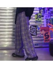 Vintage fioletowe spodnie w kratę jesień zima długość spodnie kobiety mężczyzna Jogger spodnie Hip Hop kontrast szachownica Hara