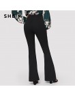 SHEIN czarne eleganckie biuro Lady elastyczny pas Flare Hem spodnie Casual solidne minimalistyczne spodnie 2019 wiosna kobiet sp
