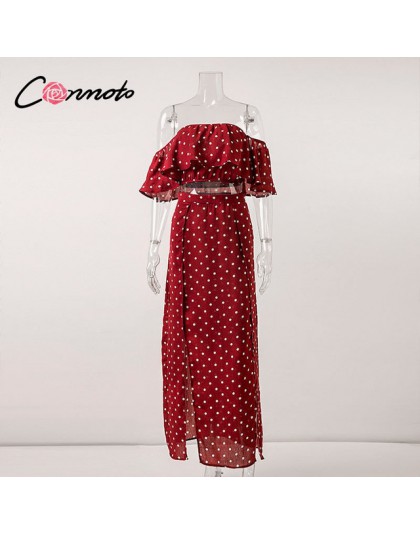 Conmoto dziewczyna kobiety Off ramię czerwony Vintage Dot długa sukienka lato sukienka w dużym rozmiarze szyfonowa wzburzyć Sexy