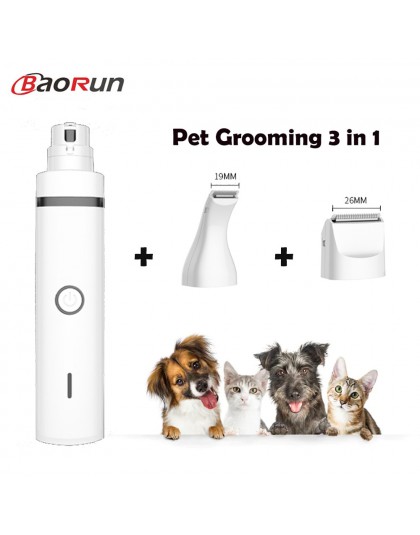 Baorun 3 w 1 pielęgnacja zwierząt domowych maszyna pies włosy kota trymer USB akumulator zwierzęta Clippers szlifowanie paznokci