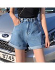 Vintage wysokiej talii niebieski szeroki nogi kobiece szorty dżinsowe damskie spodenki jeansowe klasyczne w stylu Casual, letnia