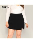 SHEIN czarne swobodne rozcięcie szczegółów kobiet szorty w dużych rozmiarach spódnice 2019 lato Zipper powrót spodenki z wyśrodk