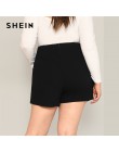SHEIN czarne swobodne rozcięcie szczegółów kobiet szorty w dużych rozmiarach spódnice 2019 lato Zipper powrót spodenki z wyśrodk