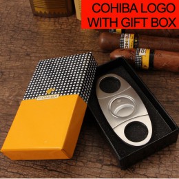 COHIBA Cigar Cutter Brand New stal nierdzewna Metal klasyczny gilotyna gilotyna z pudełko świąteczne nożyczki do cygar prezent