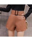 2019 koreański PU Faux skórzane szorty kobiety jesień wysokiej talii szerokie nogawki krótkie panie Plus rozmiar Sexy czarny pop