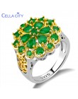 Cellacity luksusowy kwiat projekt drążą srebro 925 biżuteria kamienie pierścionek ze szmaragdem dla kobiet kreatywnych kobiet pr