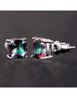PANSYSEN Vintage 7MM Rainbow mistyczny topaz kolczyki dla kobiet 100% 925 biżuteria srebrna kolczyki hurtownia wesele prezent