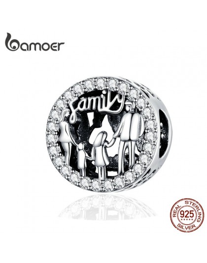 BAMOER rodzina czterech okrągłych metalowych koralików 925 Sterling Silver rodzin urok dla kobiet oryginalna bransoletka srebrna
