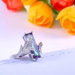 Jellystory Trendy srebro 925 biżuteria pierścionki z kształt prostokąta zielony Topaz kamień pierścień dla kobiet Wedding Party 