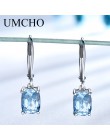 UMCHO oryginalna 925 Sterling Silver Sky niebieski topaz spadek kolczyki elegancki kamień ślub biżuteria zaręczynowa dla kobiet 