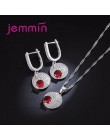 Prosty styl okrągły 925 Sterling Silver naszyjniki kolczyki zestaw biżuterii z drobnym czerwonym kryształem dla kobiet Lady Part
