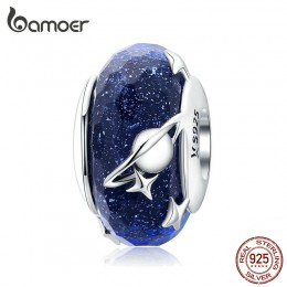 Bamoer Nighty Sky koraliki ze szkła murano dla kobiet 925 srebro galaktyką gwiazdą Charm fit oryginalna srebrna bransoletka wężo