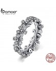 BAMOER Trendy nowy 100% 925 Sterling Silver do układania w stos Daisy kwiat pierścienie dla kobiet Sterling srebrna biżuteria śl