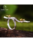Lotus Fun prawdziwe 925 Sterling Silver oryginalny Handmade Fine Jewelry regulowany pierścień 18K złoty ptak na gałęzi pierścien
